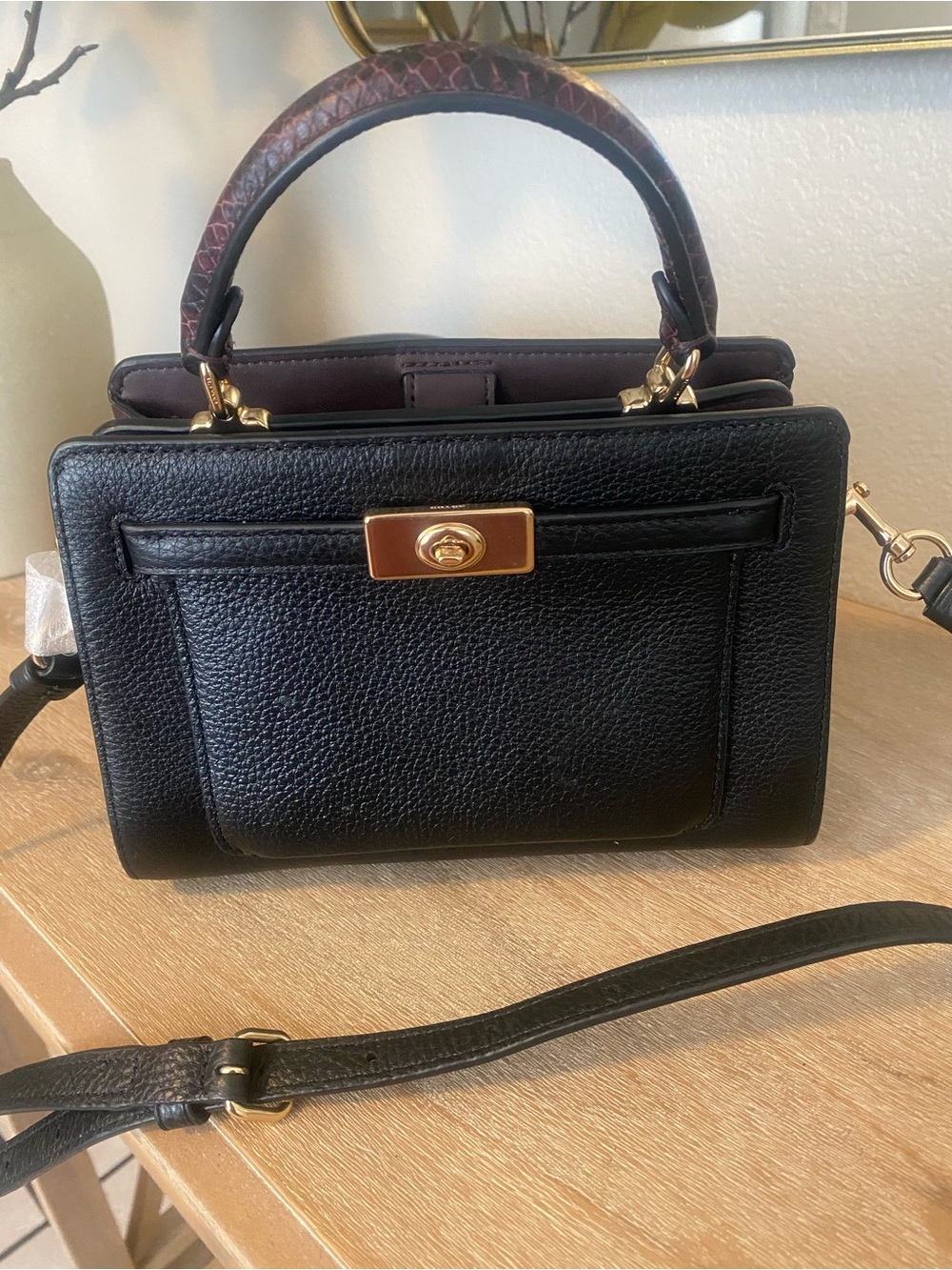 Coach Black Pebbled Leather Mini Lane Top Handle Bag
